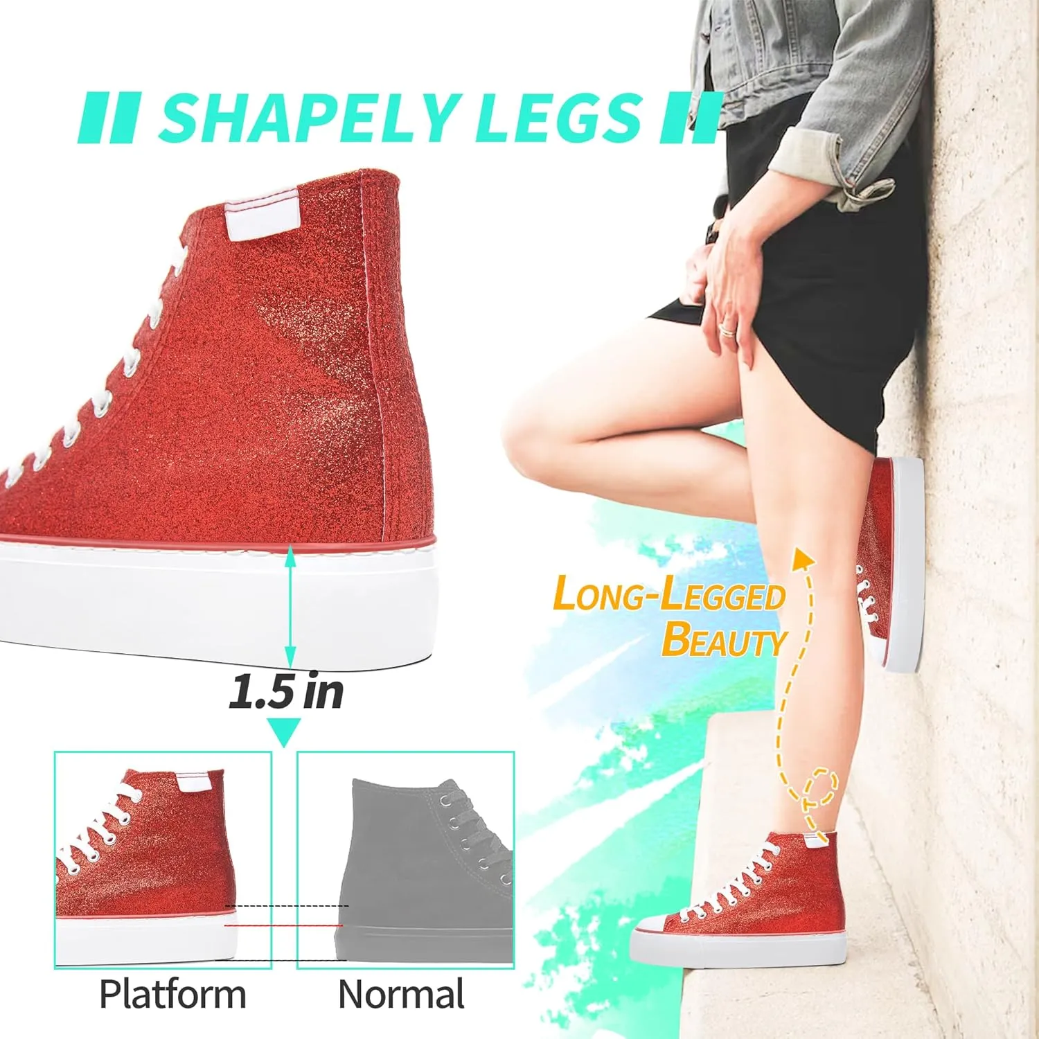 ALTOCIS Glitter Platform Fashion Sneakers,Sparkly Bling Mid Calf Sneaker for Women,Cute Comfortable Platform High Top Sneakers