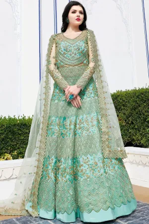 Arctic Blue Net Party Wear Anarkali Suit