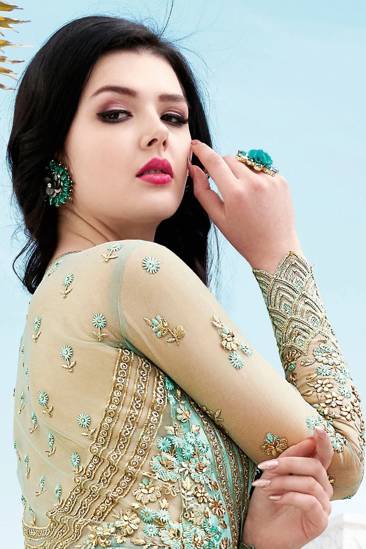 Arctic Blue Net Party Wear Anarkali Suit