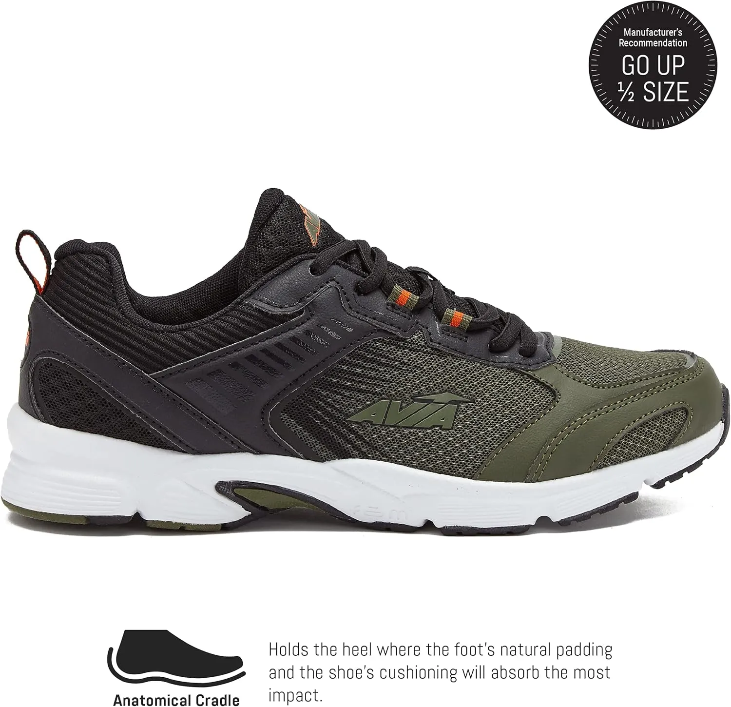 Avia Forte 2.0 Mens Running Shoes, Lightweight Trail or Running Athletic Sneakers for Men - Green, Black or Grey