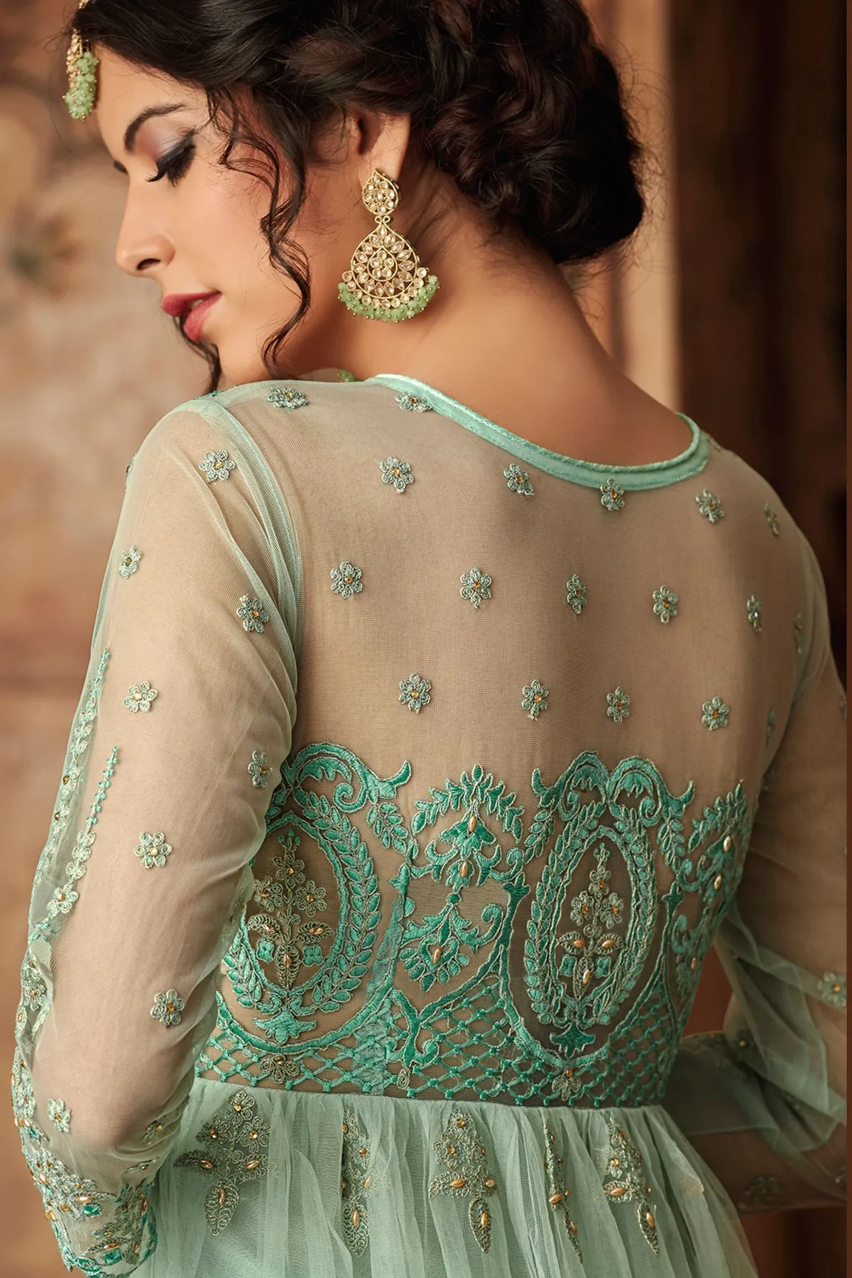 Baby Blue Net Embroidered palazzo Suit