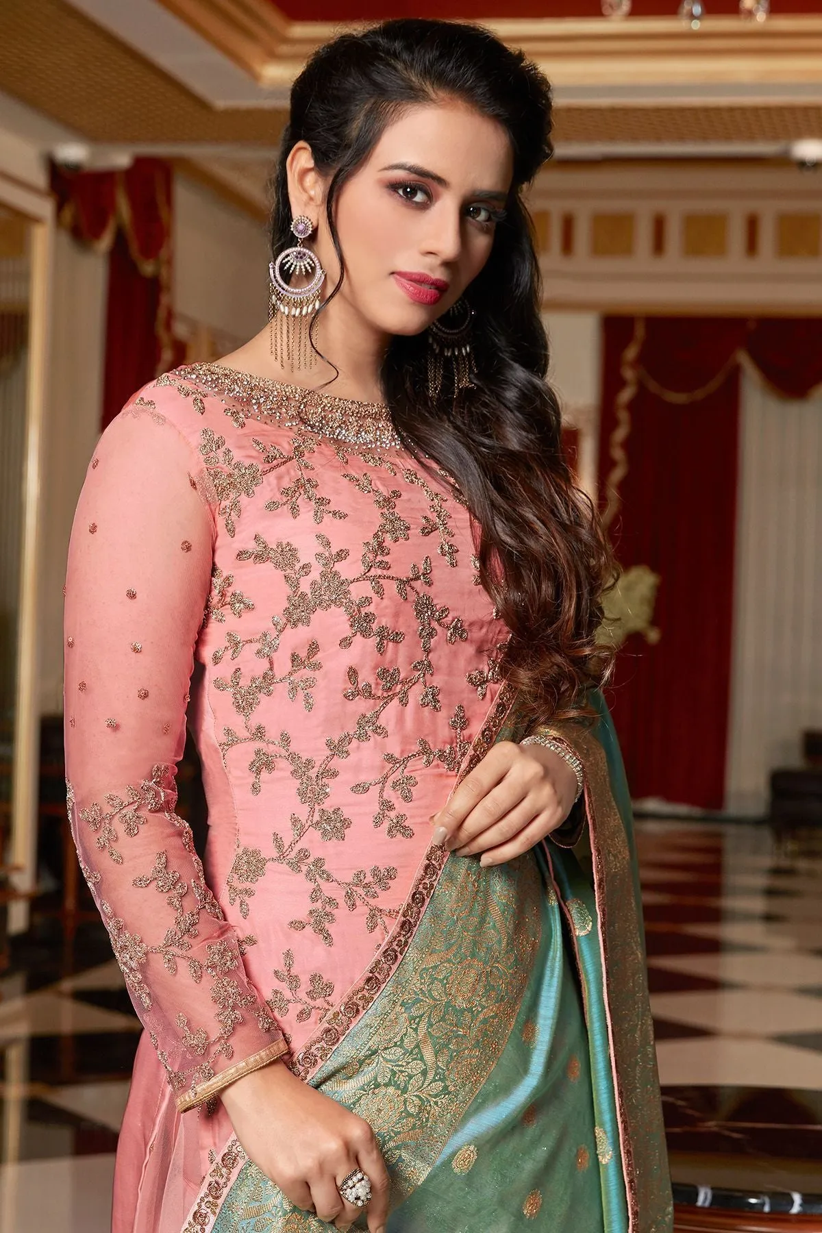 Baby Pink Embroidered Sharara Suit