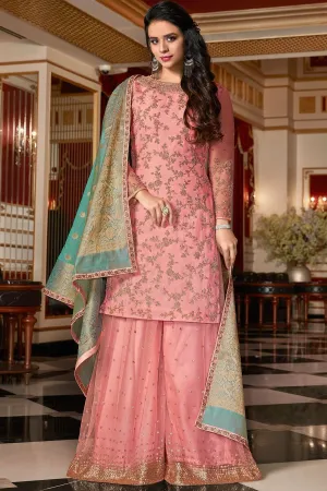 Baby Pink Embroidered Sharara Suit