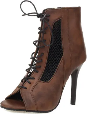 bbruriy Open Toe Dance Boots Women Latin Ballroom Lace-Up Ankle Dance Shoes Side Zip Stilettos High Heels