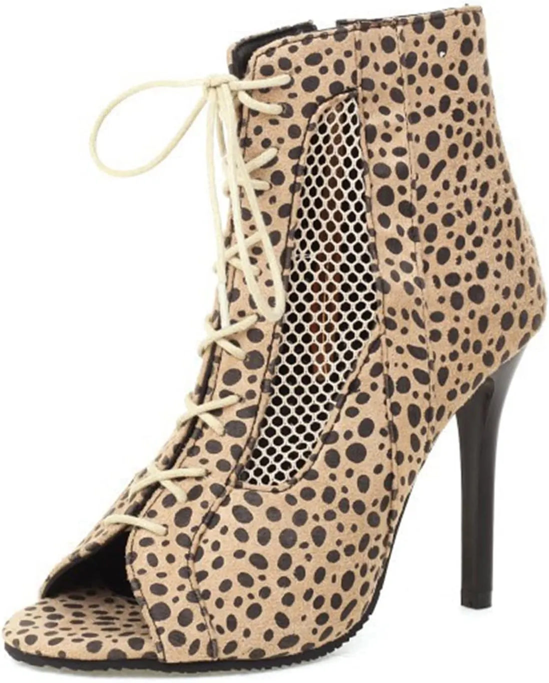 bbruriy Open Toe Dance Boots Women Latin Ballroom Lace-Up Ankle Dance Shoes Side Zip Stilettos High Heels