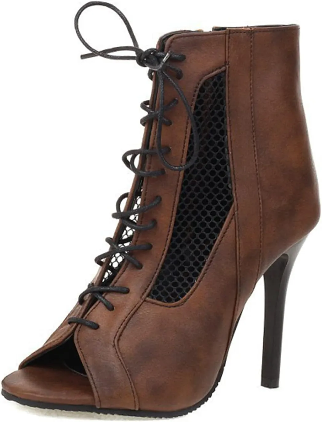 bbruriy Open Toe Dance Boots Women Latin Ballroom Lace-Up Ankle Dance Shoes Side Zip Stilettos High Heels