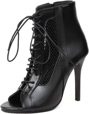 bbruriy Open Toe Dance Boots Women Latin Ballroom Lace-Up Ankle Dance Shoes Side Zip Stilettos High Heels