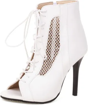 bbruriy Open Toe Dance Boots Women Latin Ballroom Lace-Up Ankle Dance Shoes Side Zip Stilettos High Heels