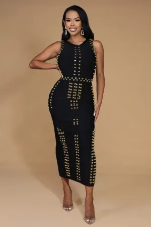 Beauty on Fire Gold Accent Bandage Maxi Dress