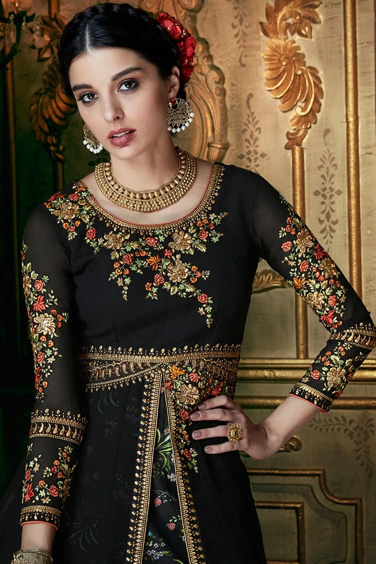 Black Georgette Embroidered Anarkali Suit