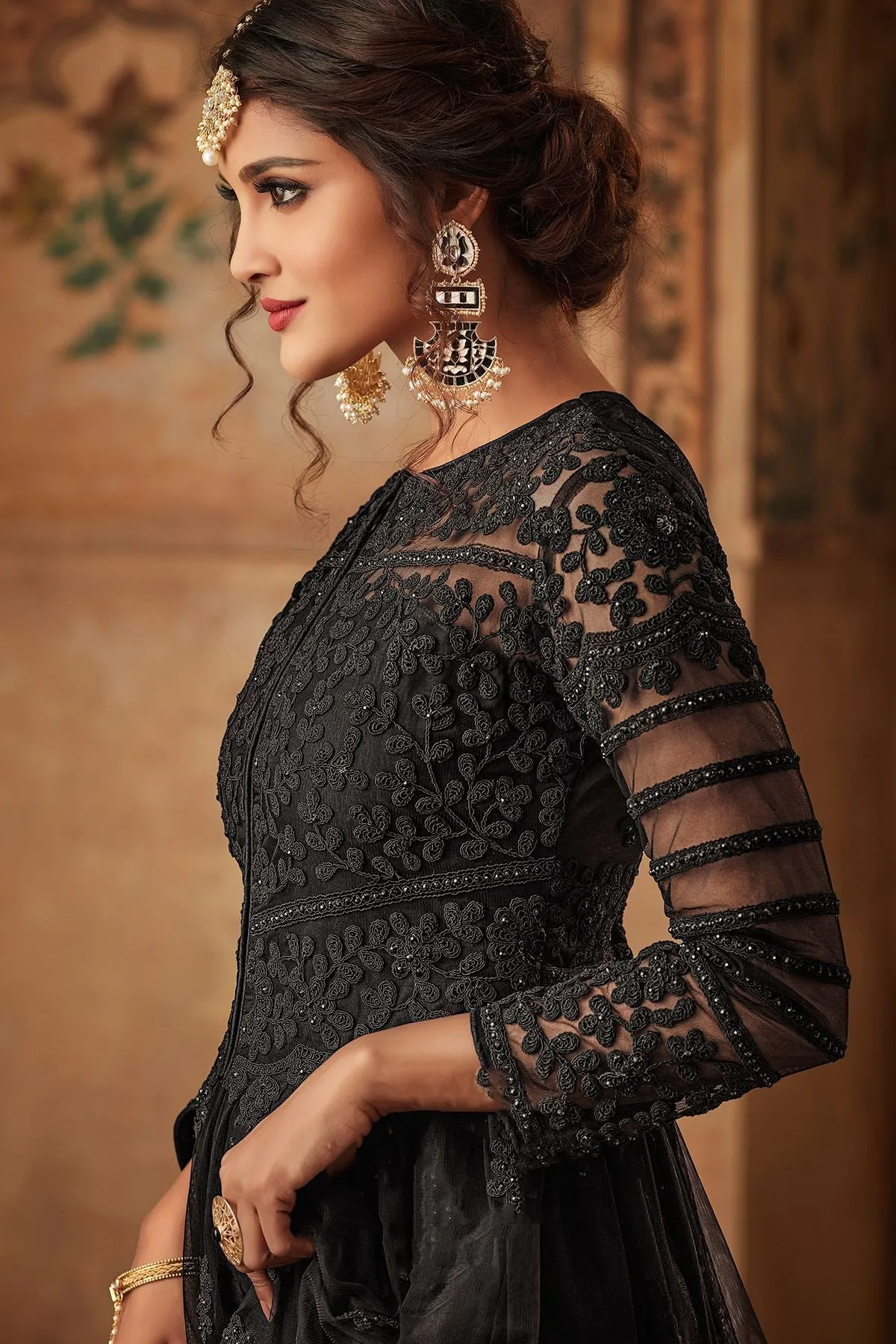 Black Net Embroidered palazzo Suit