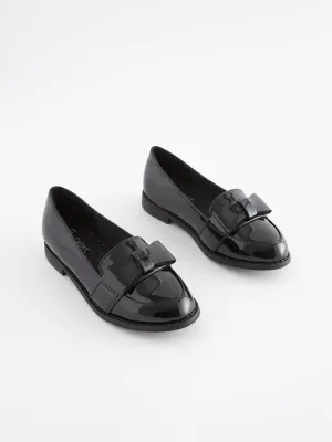 Black Patent School Bow Loafers