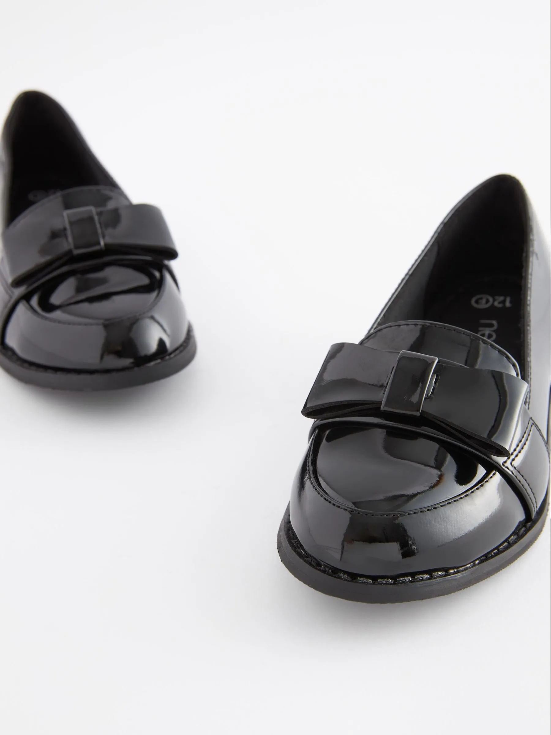 Black Patent School Bow Loafers