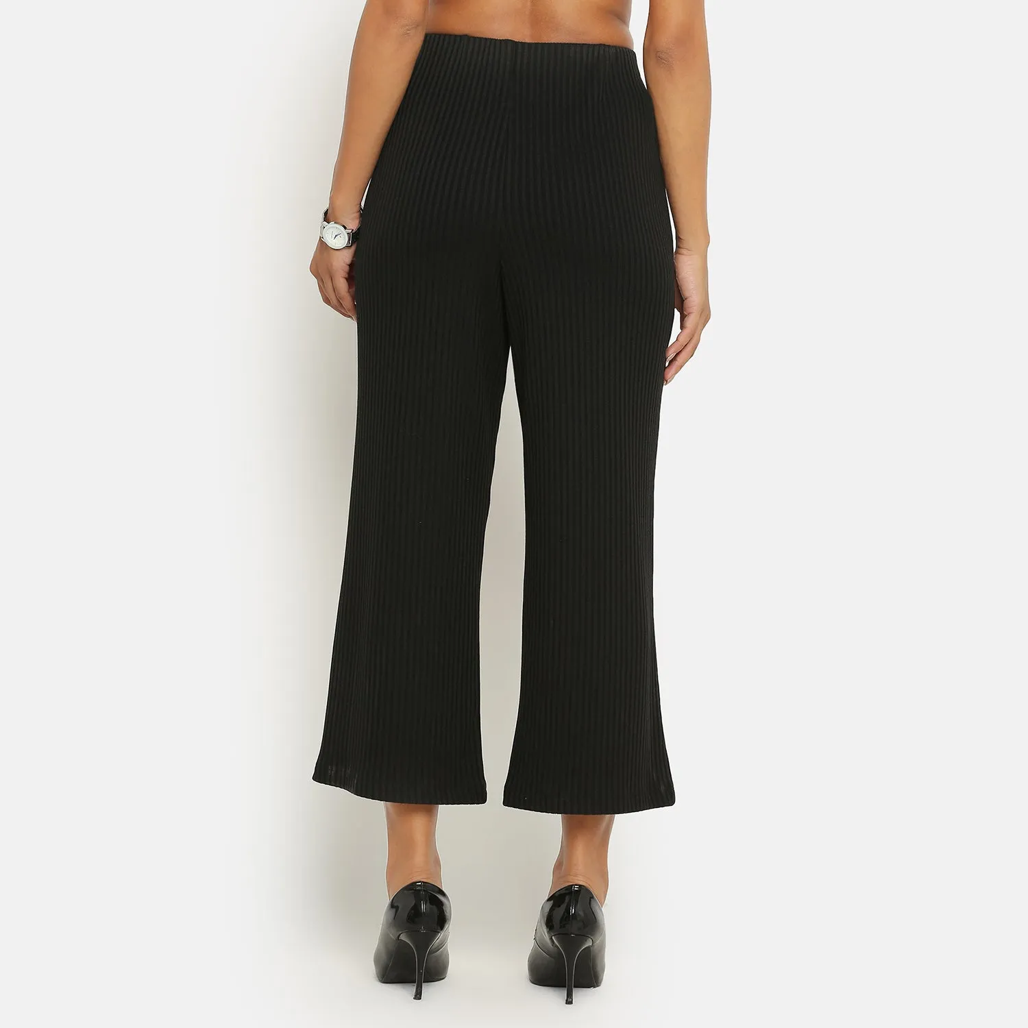 Black Ribbed Plazzo