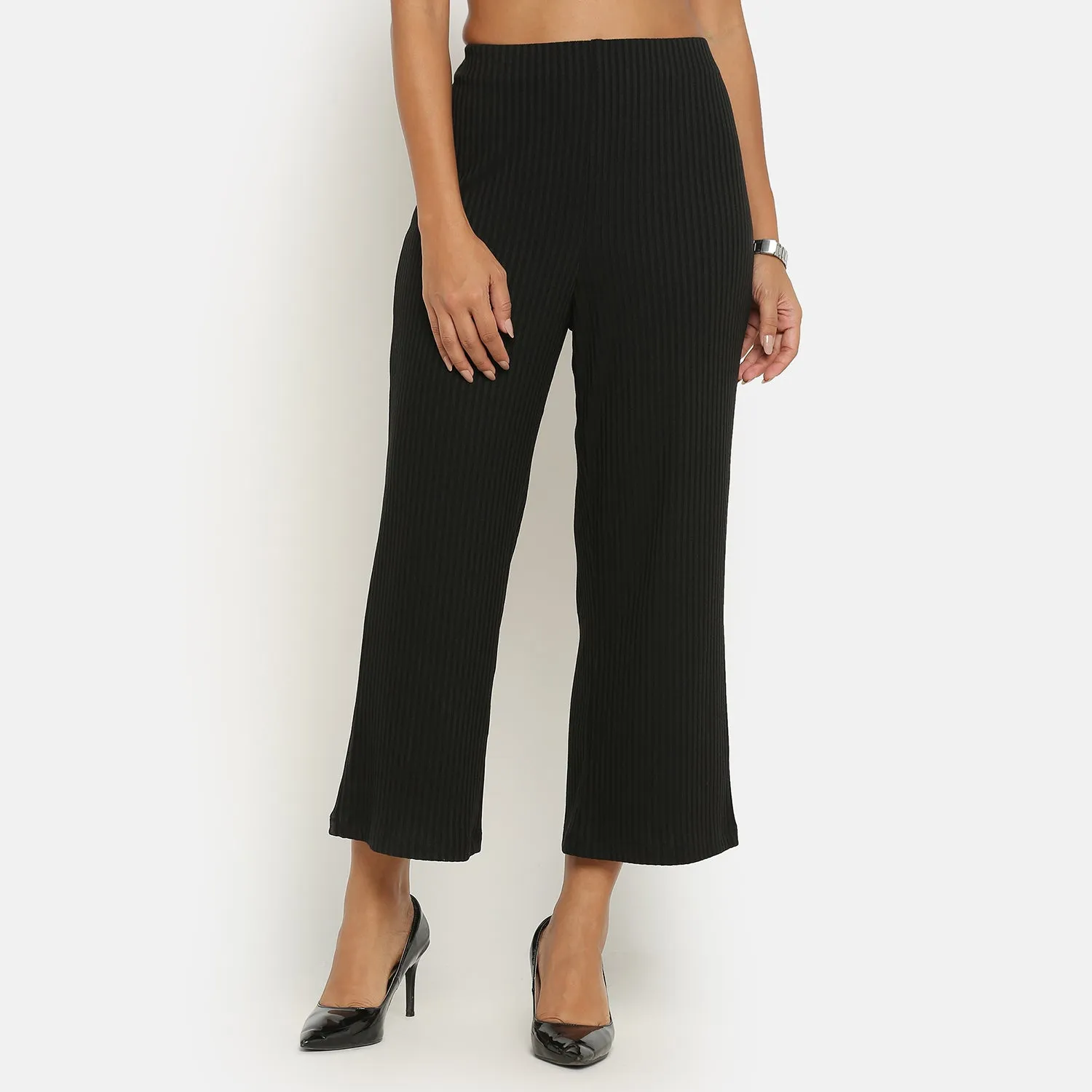 Black Ribbed Plazzo