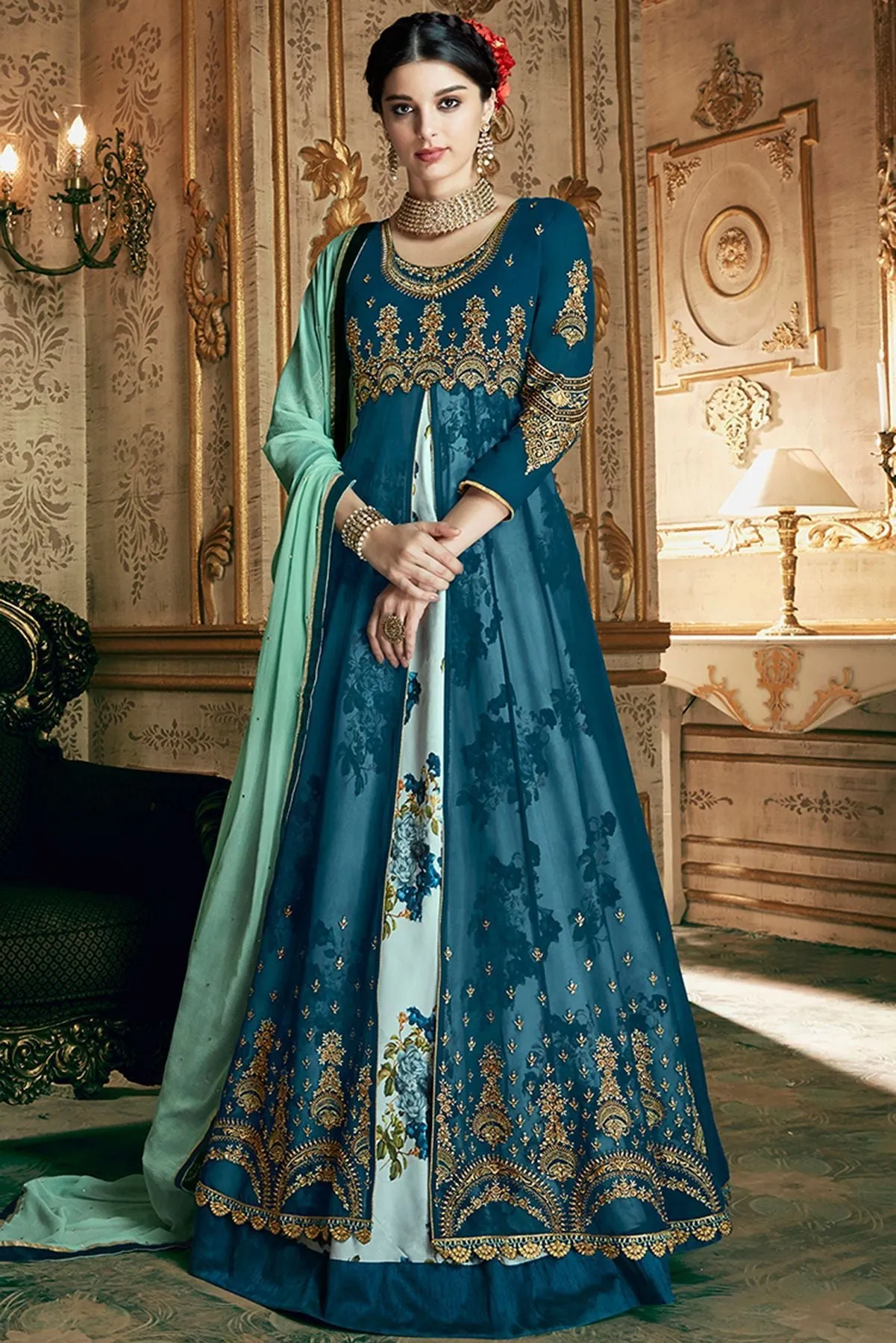 Blue Georgette Party Wear Anarkali Suit