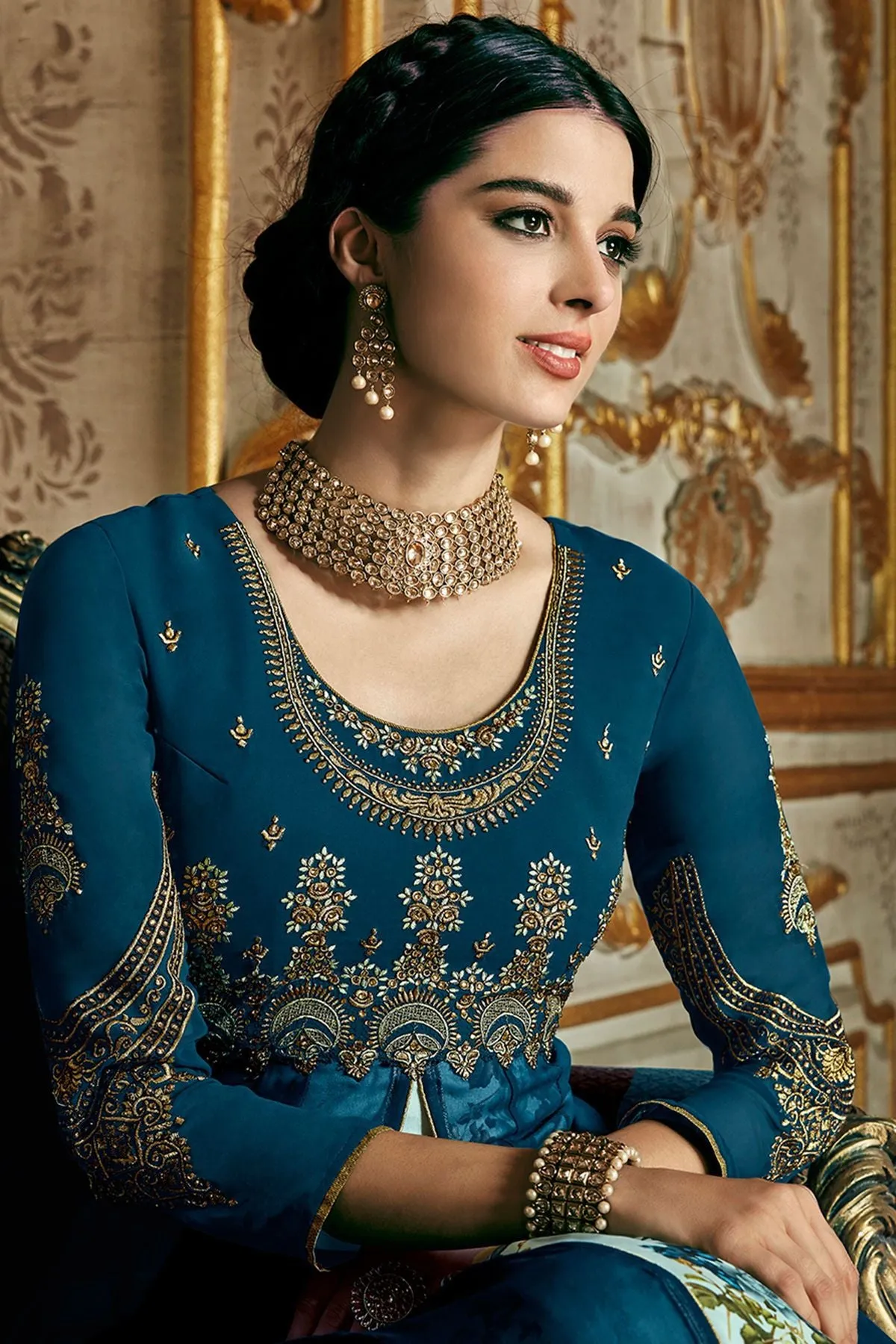 Blue Georgette Party Wear Anarkali Suit