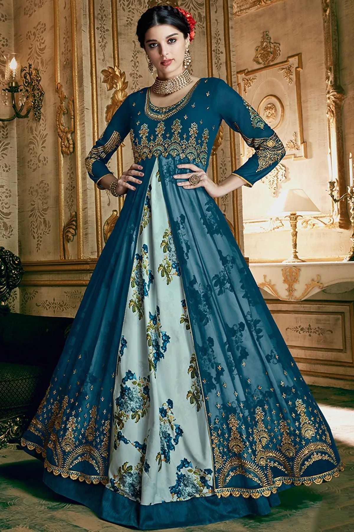 Blue Georgette Party Wear Anarkali Suit