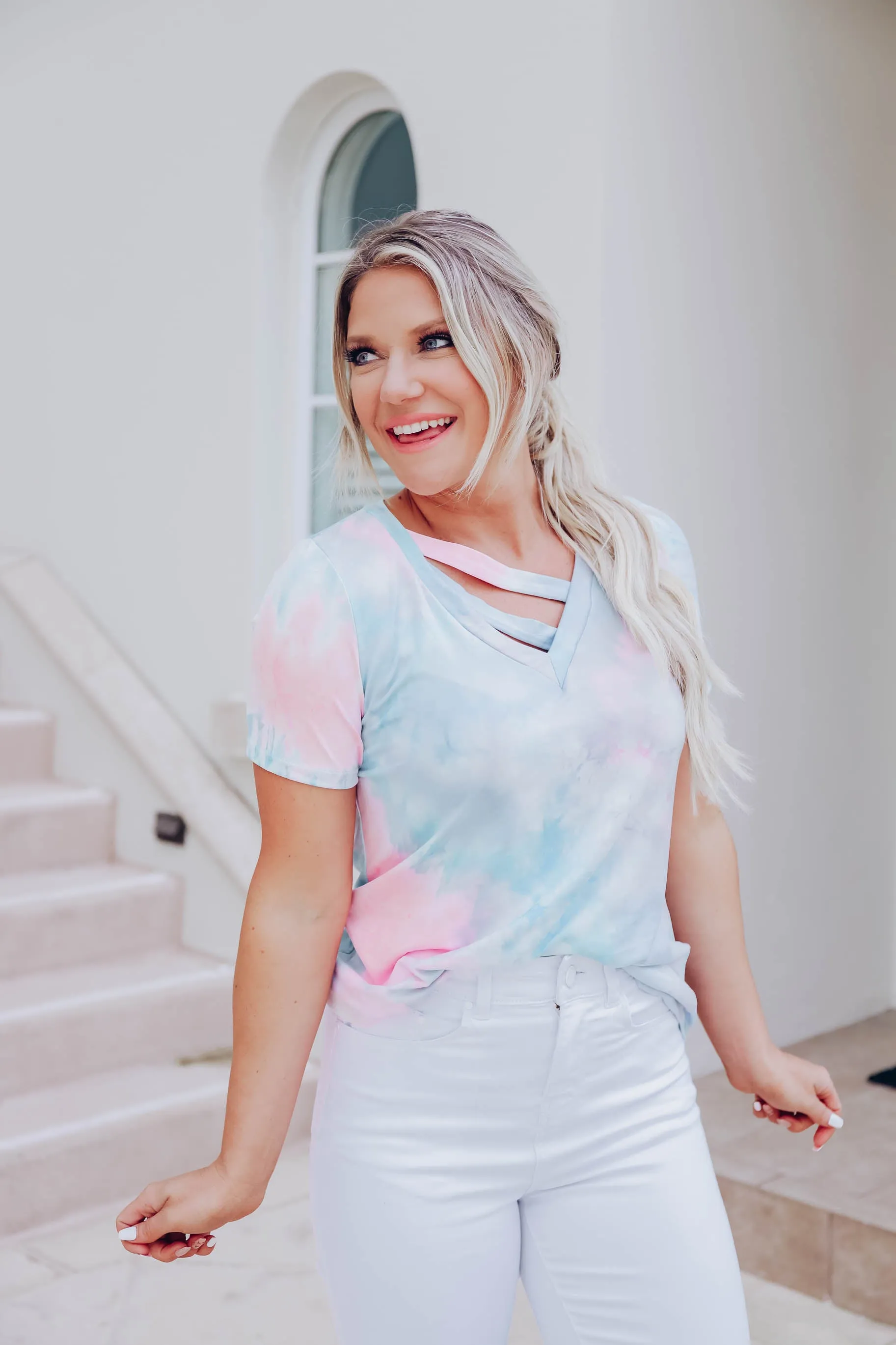 Blue Storm Acid Washed Top- Pink S-3X