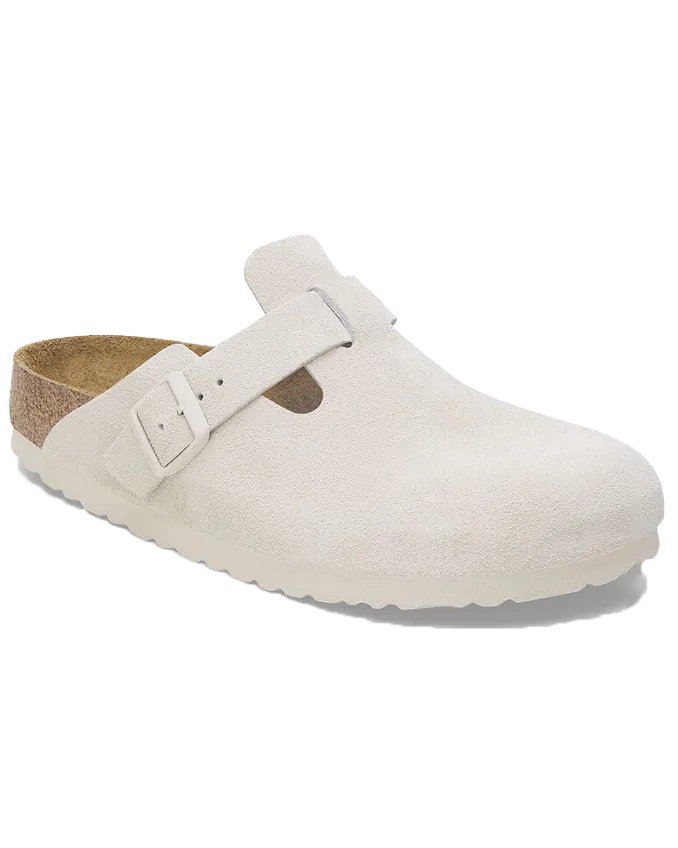 Boston Suede Leather Sandals in Antique White