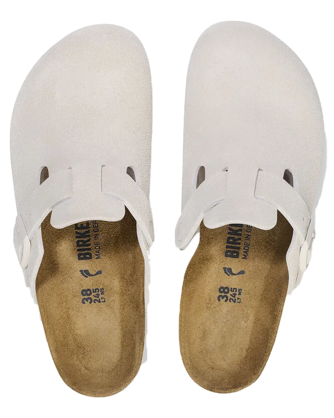 Boston Suede Leather Sandals in Antique White