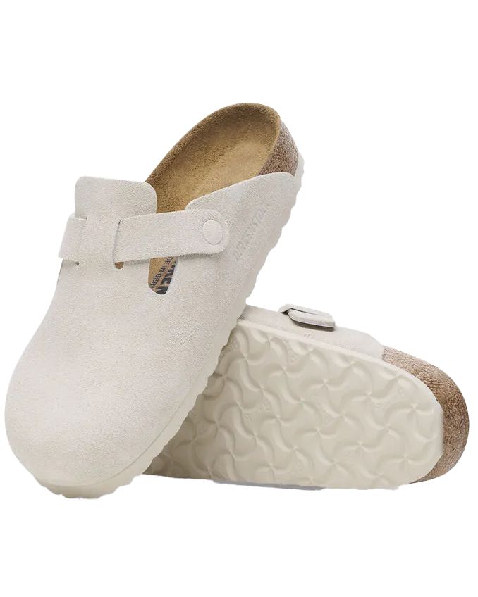 Boston Suede Leather Sandals in Antique White