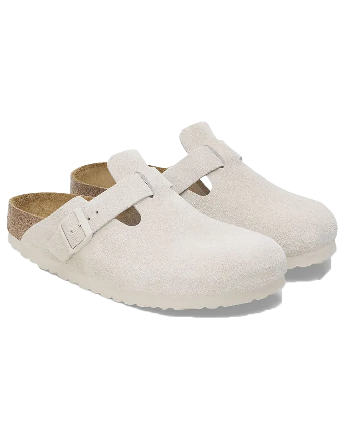 Boston Suede Leather Sandals in Antique White