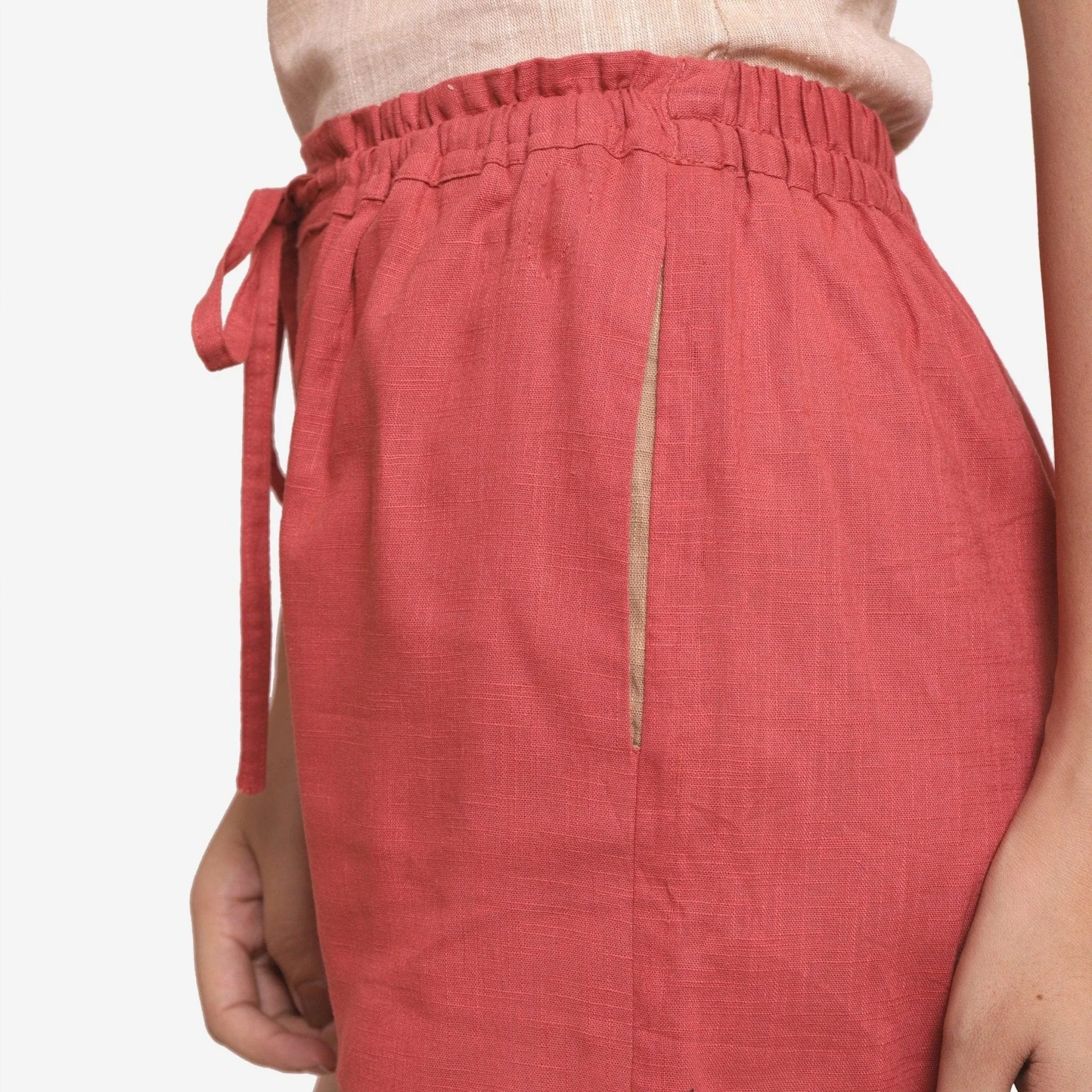 Brick Red Cotton Elasticated Mid-Rise Shorts