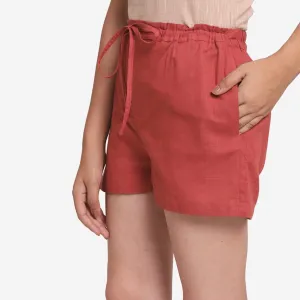 Brick Red Cotton Elasticated Mid-Rise Shorts