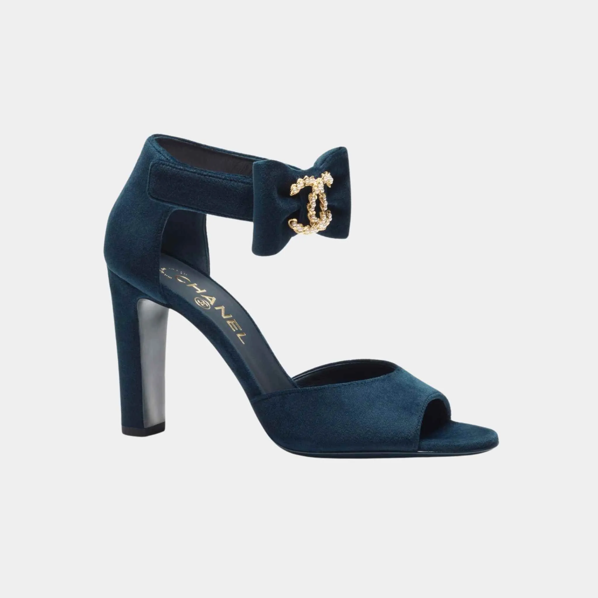 Chanel Sandals Velvet, Imitation Pearls  Metal Dark Blue