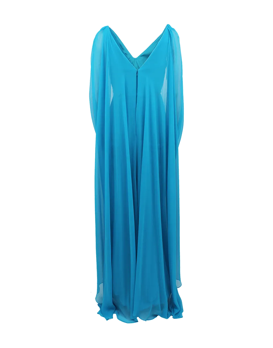 Chiffon Embroidered Draped Gown