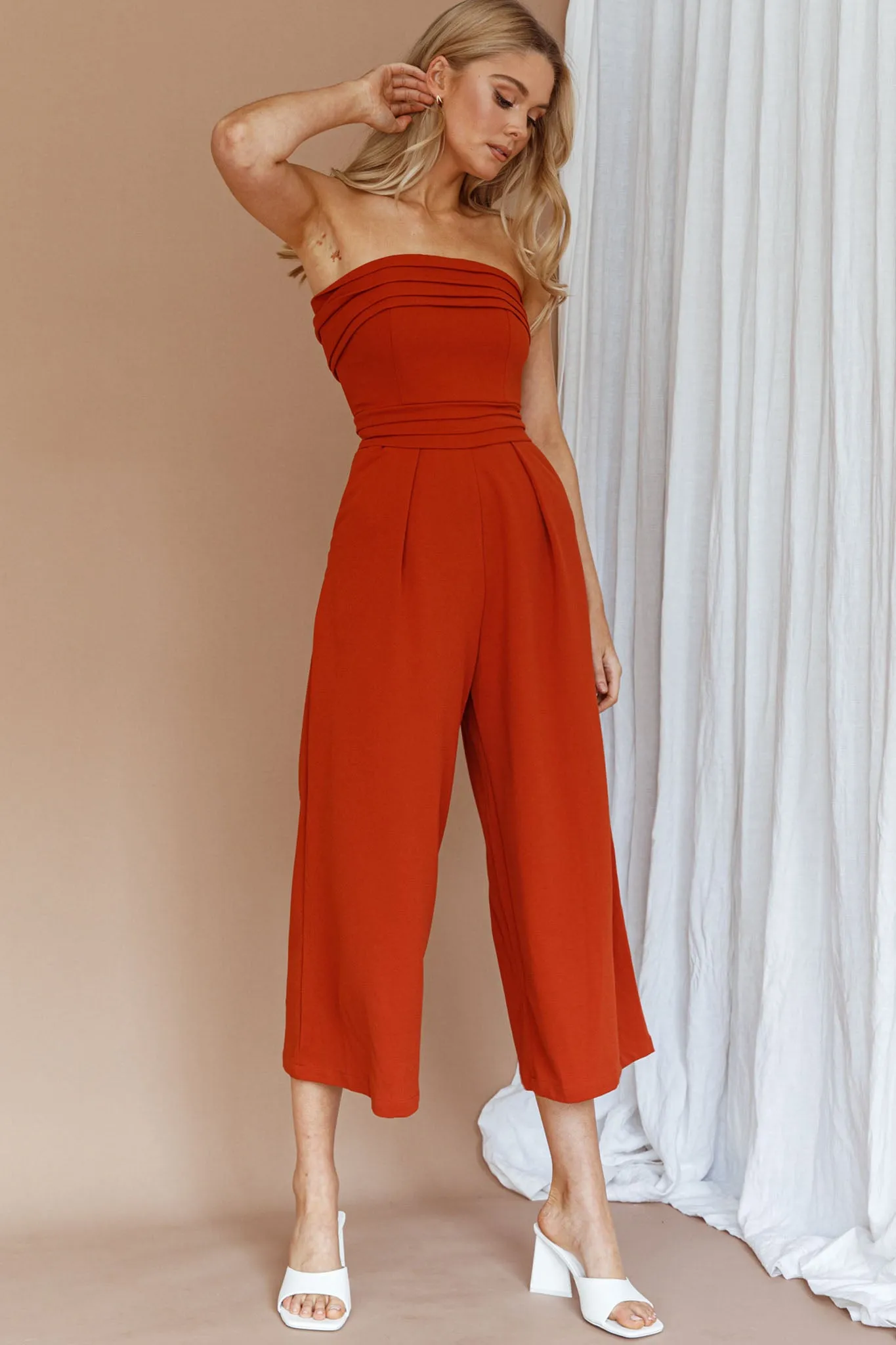 Chosen Strapless Wide Leg Jumpsuit Orange