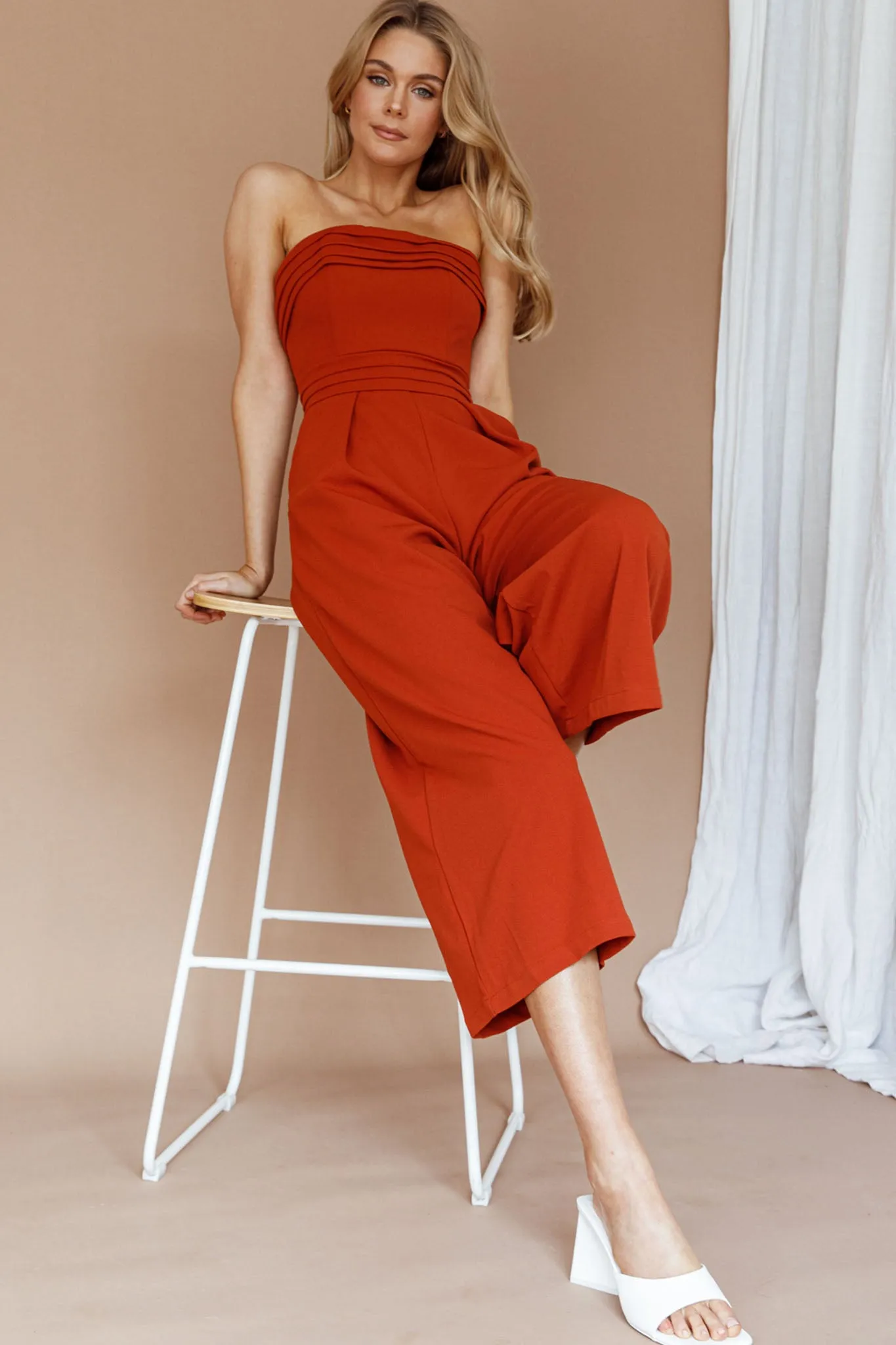 Chosen Strapless Wide Leg Jumpsuit Orange