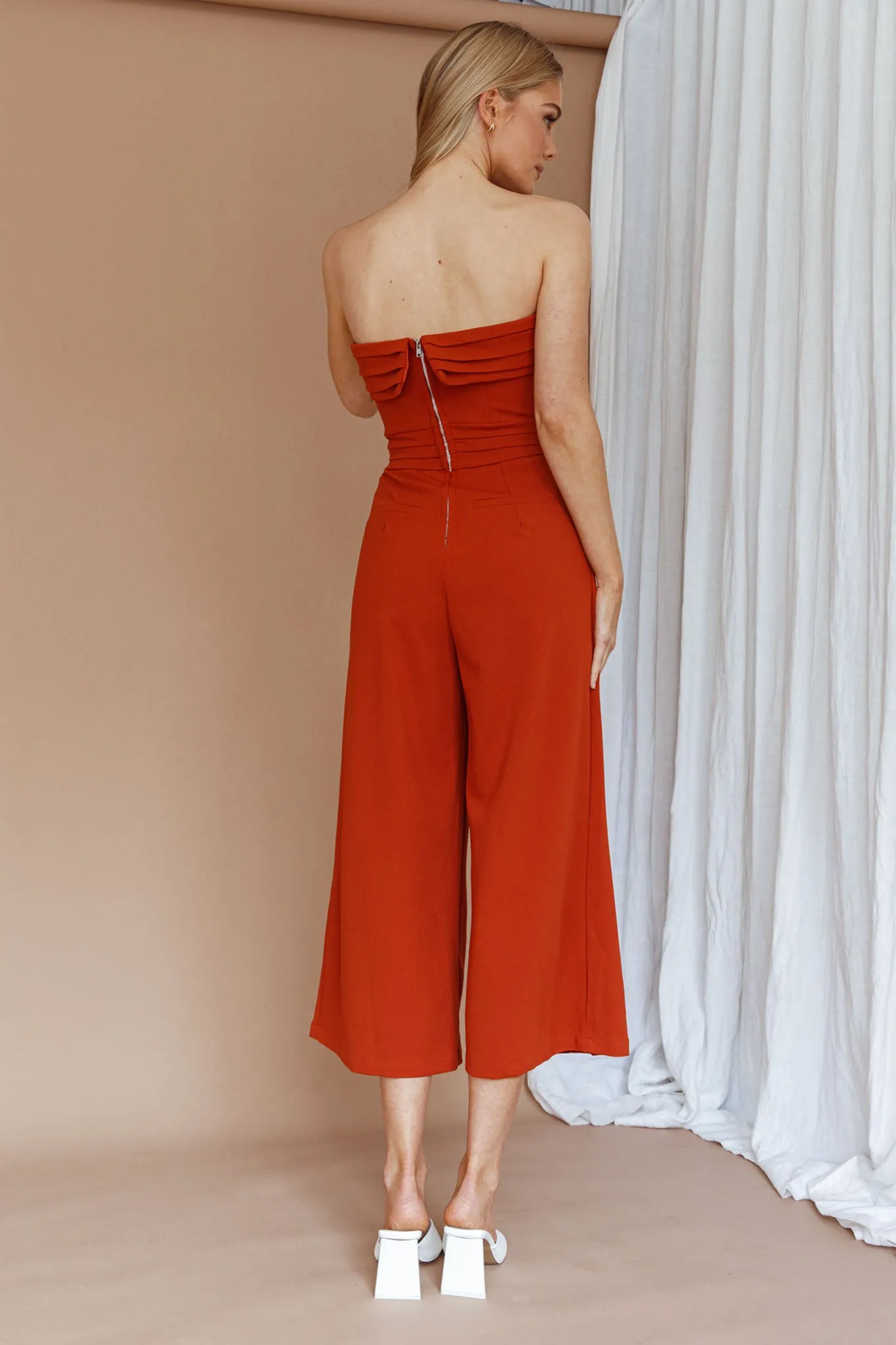 Chosen Strapless Wide Leg Jumpsuit Orange