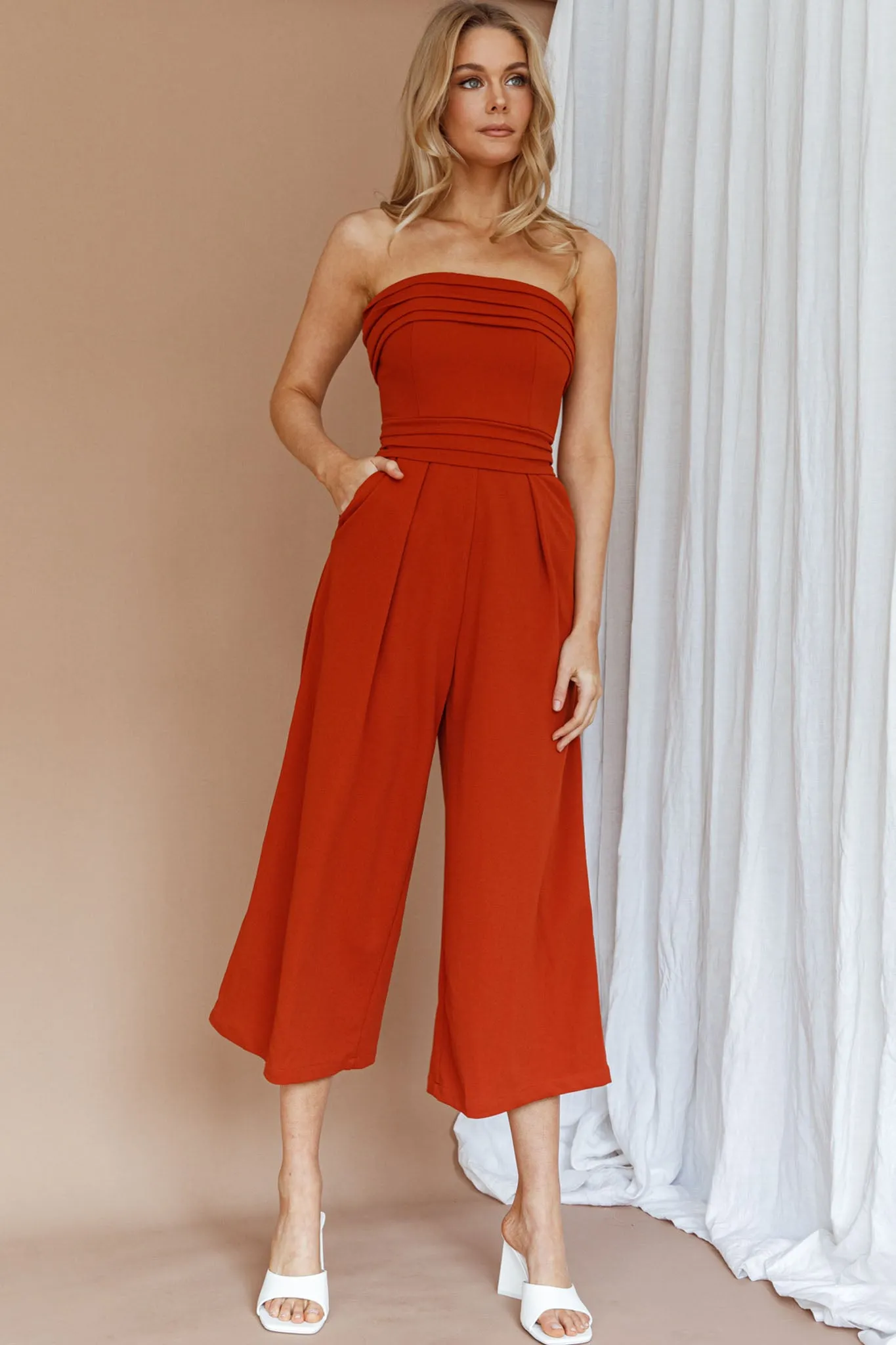 Chosen Strapless Wide Leg Jumpsuit Orange