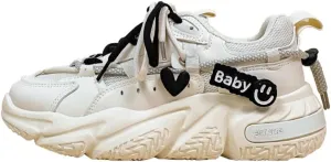 Chunky Sneakers for Women & Girls with Love Charms - White Breathable Mesh Cute Shoes for Back-to-School, Beach Travel & Hiking, Birthday Gifts, Retro Y2K Kawaii Streetwear, Comfy Minimalist