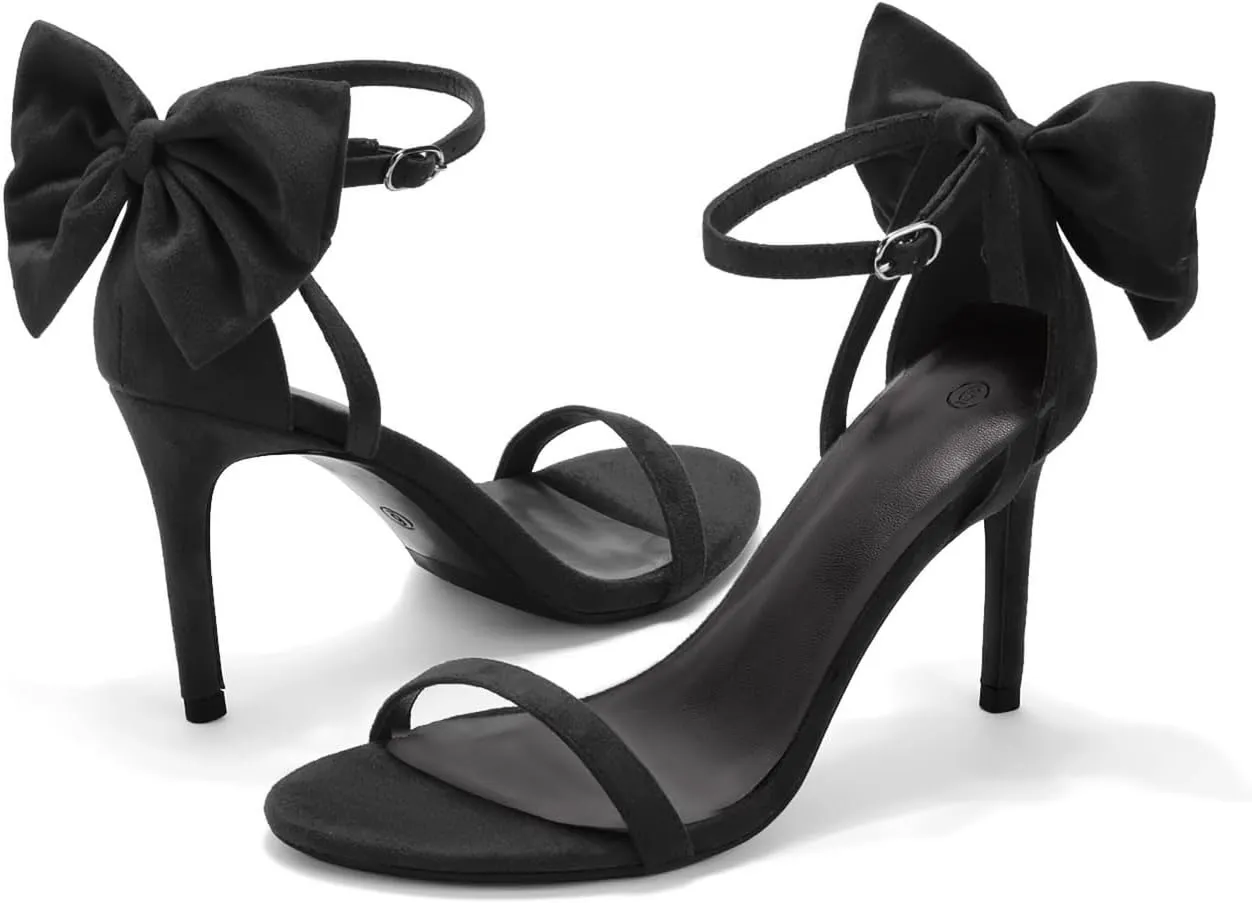 Coutgo Womens Ankle Strap High Heels Open Toe Stiletto Bow Tie Knot Heeled Sandals Fashion Wedding Dress Pump Shoes
