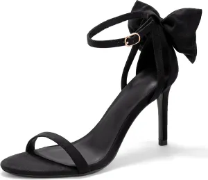 Coutgo Womens Ankle Strap High Heels Open Toe Stiletto Bow Tie Knot Heeled Sandals Fashion Wedding Dress Pump Shoes