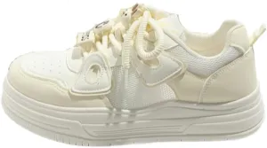 Cute Rabbit & Smiling Charms Chunky Sneakers for Women & Girls - Y2K Retro Shoes with Breathable Mesh, Comfy Orthopedic Thick Sole Casual White Trainer for Back to School, Beach Travel, Kawaii