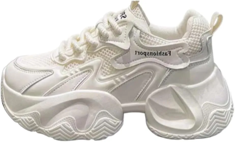 Cute Shoes - Y2K Chunky Sneakers for Women & Girls, Breathable Mesh Summer Casual Shoes in White & Pink, Comfy Athletic Footwear for Everyday Wear, Beach Travel, Back to School, Birthday Gifts