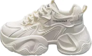 Cute Shoes - Y2K Chunky Sneakers for Women & Girls, Breathable Mesh Summer Casual Shoes in White & Pink, Comfy Athletic Footwear for Everyday Wear, Beach Travel, Back to School, Birthday Gifts