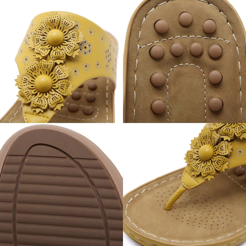 Cuzcare Summer Sandals For Women 3D-Flower Massage Insole Flip-flops