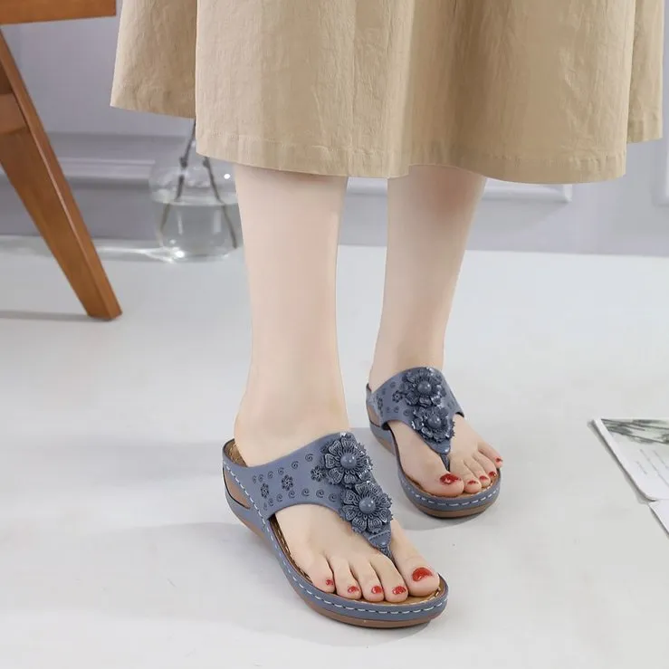 Cuzcare Summer Sandals For Women 3D-Flower Massage Insole Flip-flops