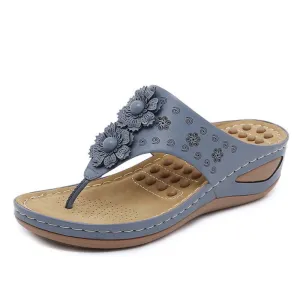 Cuzcare Summer Sandals For Women 3D-Flower Massage Insole Flip-flops