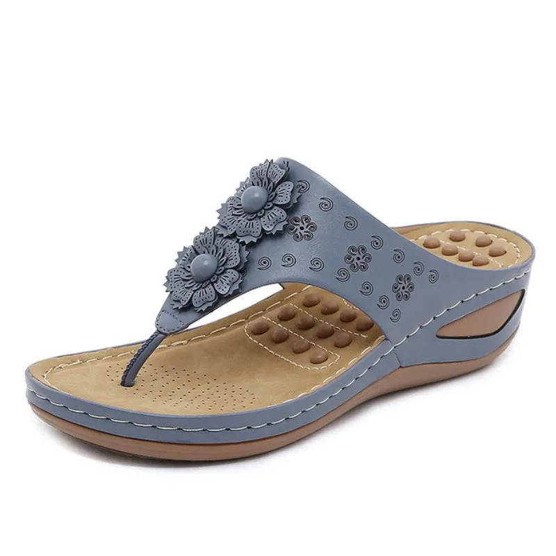 Cuzcare Summer Sandals For Women 3D-Flower Massage Insole Flip-flops