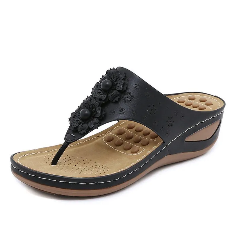 Cuzcare Summer Sandals For Women 3D-Flower Massage Insole Flip-flops
