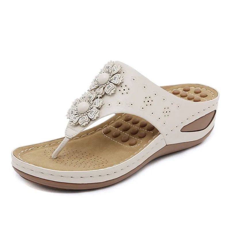 Cuzcare Summer Sandals For Women 3D-Flower Massage Insole Flip-flops