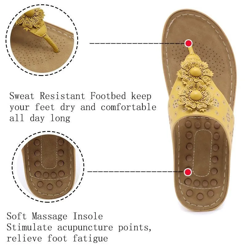 Cuzcare Summer Sandals For Women 3D-Flower Massage Insole Flip-flops