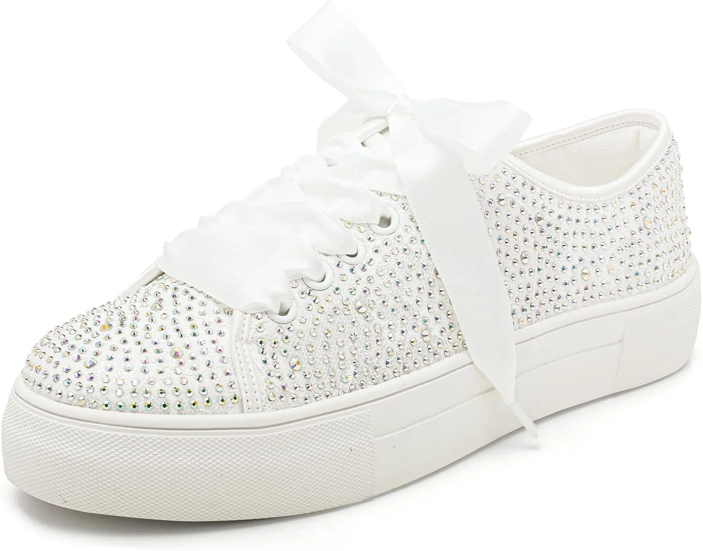 Elivandon 9995 Wedding Shoes Lace Bridal Sneakers 1.46" Platform Bride Tennis Shoes Sparkling Rhinestone Wedding Sneakers