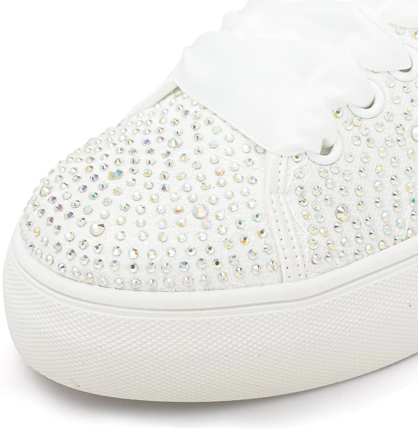 Elivandon 9995 Wedding Shoes Lace Bridal Sneakers 1.46" Platform Bride Tennis Shoes Sparkling Rhinestone Wedding Sneakers